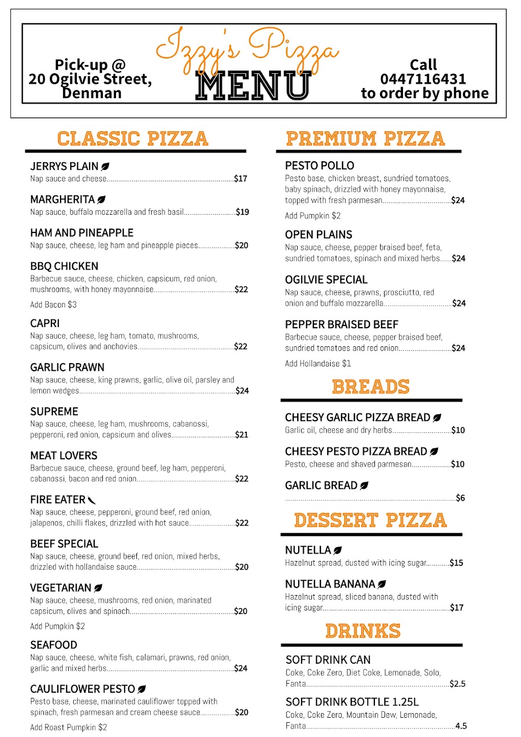 Izzys Pizza Denman | meal takeaway | Shop 3/20 Ogilvie St, Denman NSW 2328, Australia | 0447116431 OR +61 447 116 431