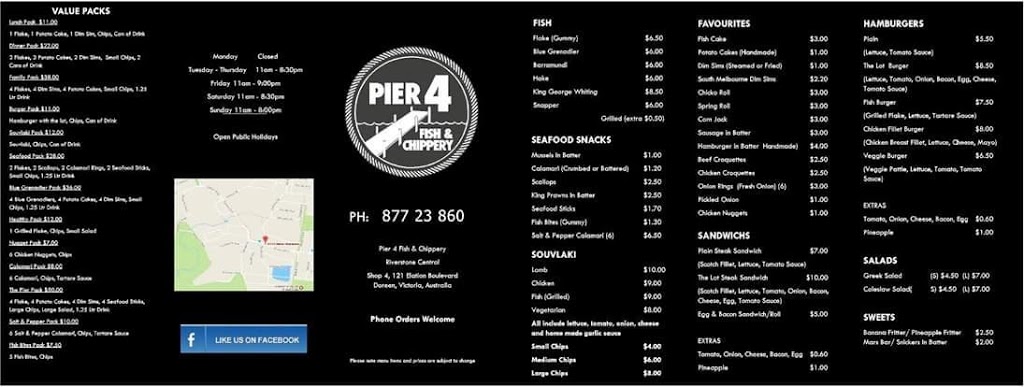 Pier 4 Fish & Chippery | restaurant | 4/121 Elation Blvd, Doreen VIC 3754, Australia | 0387723860 OR +61 3 8772 3860