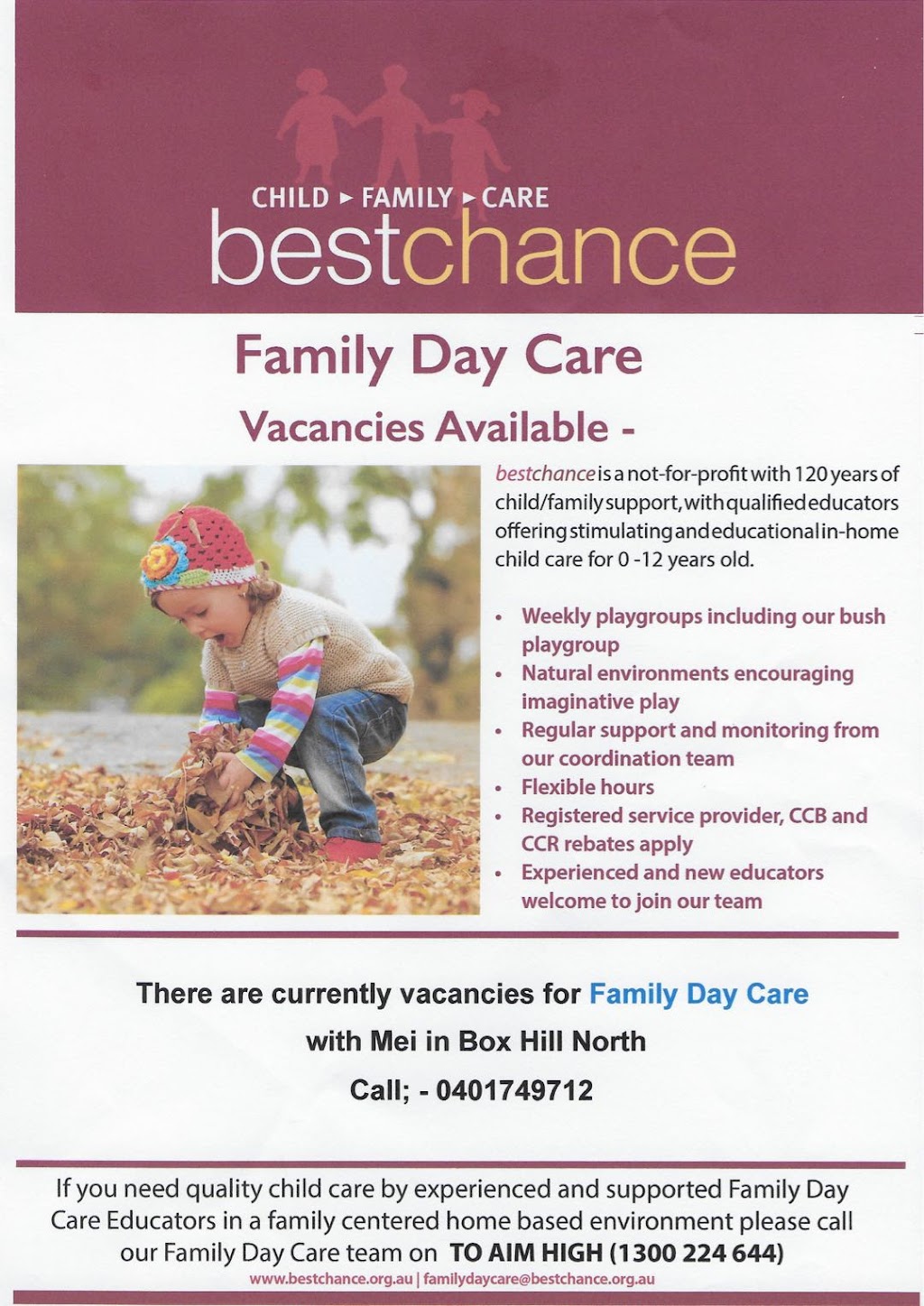 meideng family day care |  | 3 Padgham Ct, Box Hill North VIC 3129, Australia | 0401749712 OR +61 401 749 712