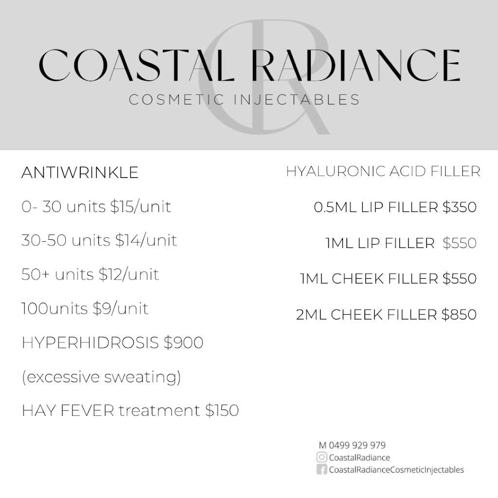 Coastal Radiance Cosmetic Injectables | beauty salon | 106 S Gippsland Hwy, Tooradin VIC 3980, Australia | 0499929979 OR +61 499 929 979