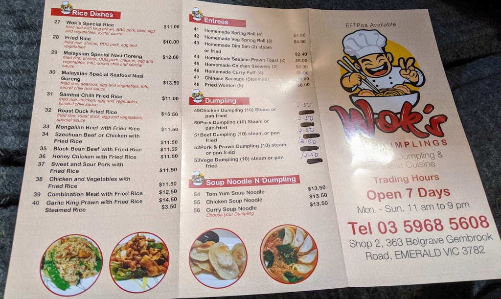 Woks N Dumpling Emerald | restaurant | 2/363 Belgrave-Gembrook Rd, Emerald VIC 3782, Australia | 0359685608 OR +61 3 5968 5608