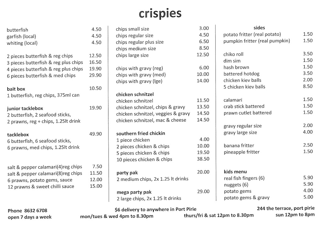 crispies | meal delivery | 244 The Terrace, Port Pirie SA 5540, Australia | 0886326708 OR +61 8 8632 6708