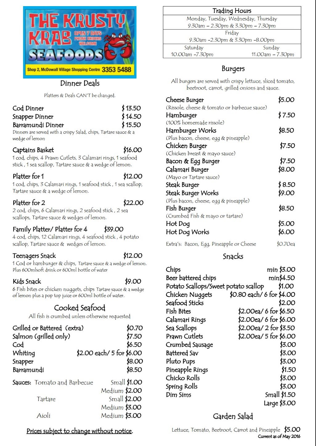Krusty Krab Seafood | restaurant | 103 Beckett Rd, McDowall QLD 4053, Australia | 0733535488 OR +61 7 3353 5488
