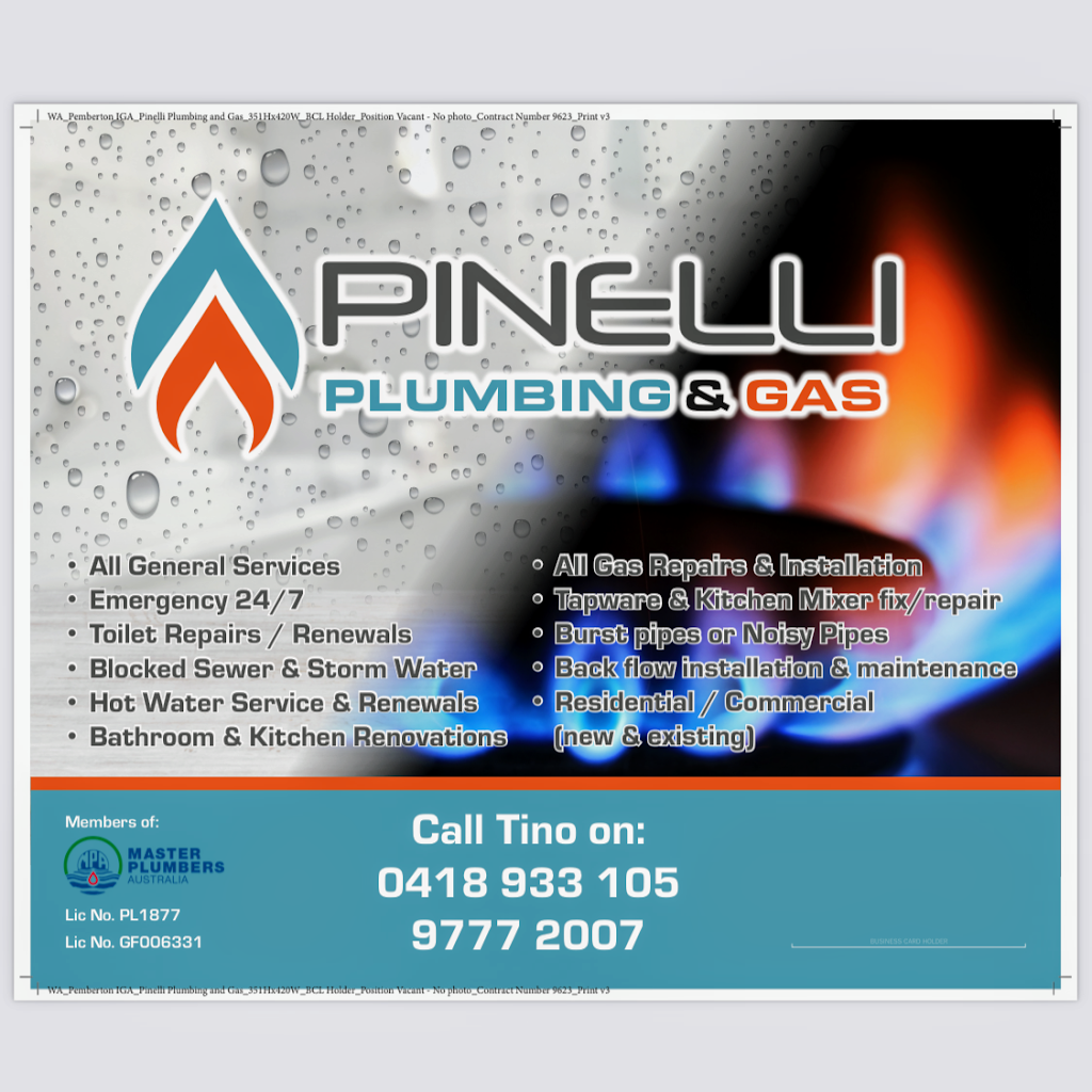 Pinelli Plumbing & Gas | plumber | 64 Muir St, Manjimup WA 6258, Australia | 0418933105 OR +61 418 933 105