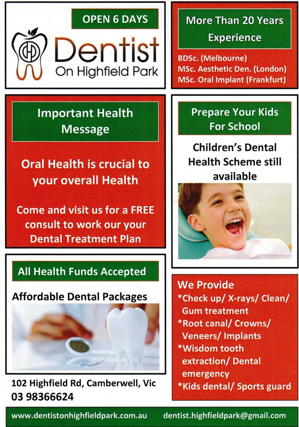 Dentist On Highfield Park | dentist | 102 Highfield Rd, Camberwell VIC 3124, Australia | 0398366624 OR +61 3 9836 6624