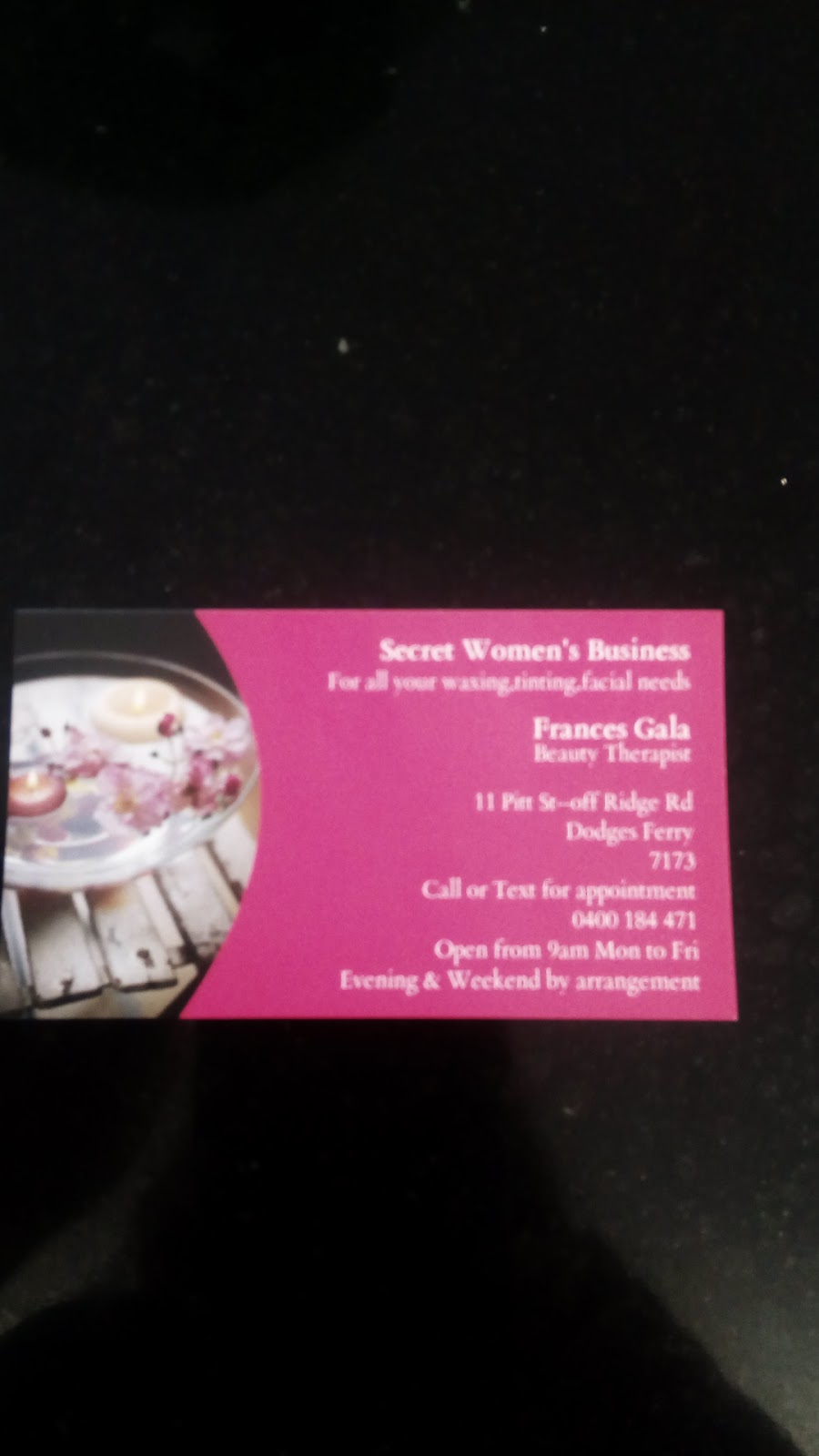 Secret Womans Business | beauty salon | 11 Pitt St, Dodges Ferry TAS 7173, Australia | 0400184471 OR +61 400 184 471