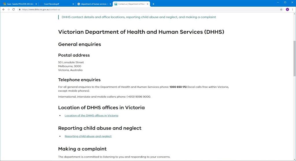 Department of Health and Human Services | 50 Lonsdale St, Melbourne VIC 3000, Australia | Phone: 1300 650 172