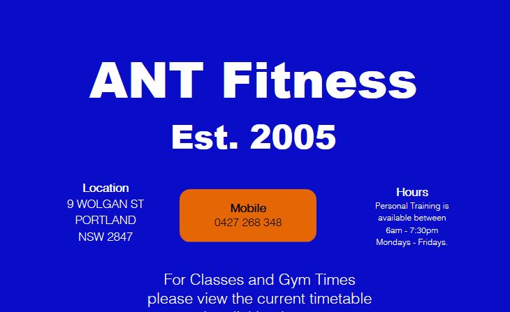 ANT Fitness | 9 Wolgan St, Portland NSW 2847, Australia | Phone: 0427 268 348