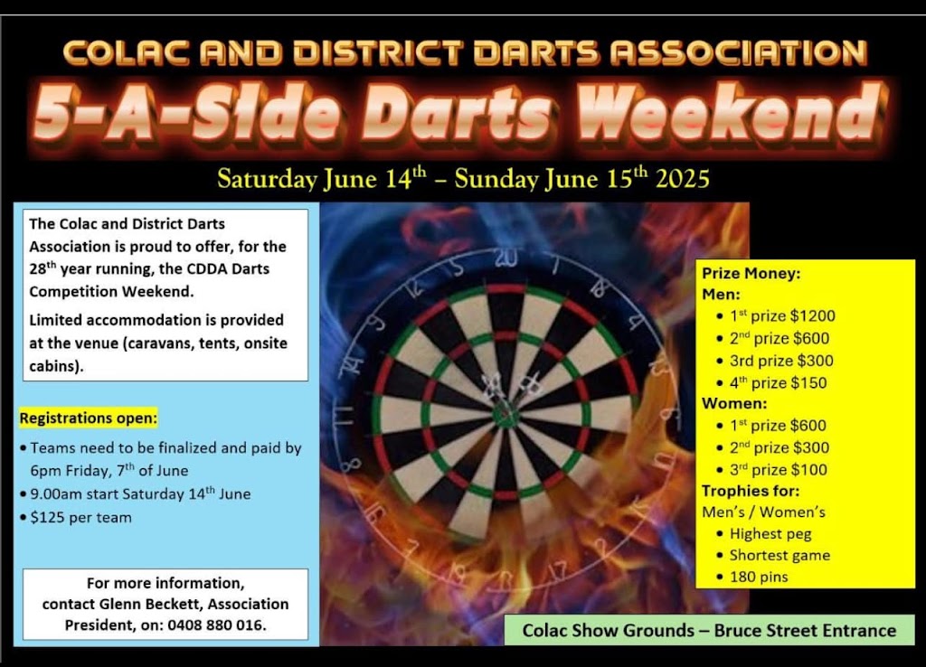 Colac District Darts Association | 54 Bruce St, Colac VIC 3250, Australia | Phone: 0439 573 411