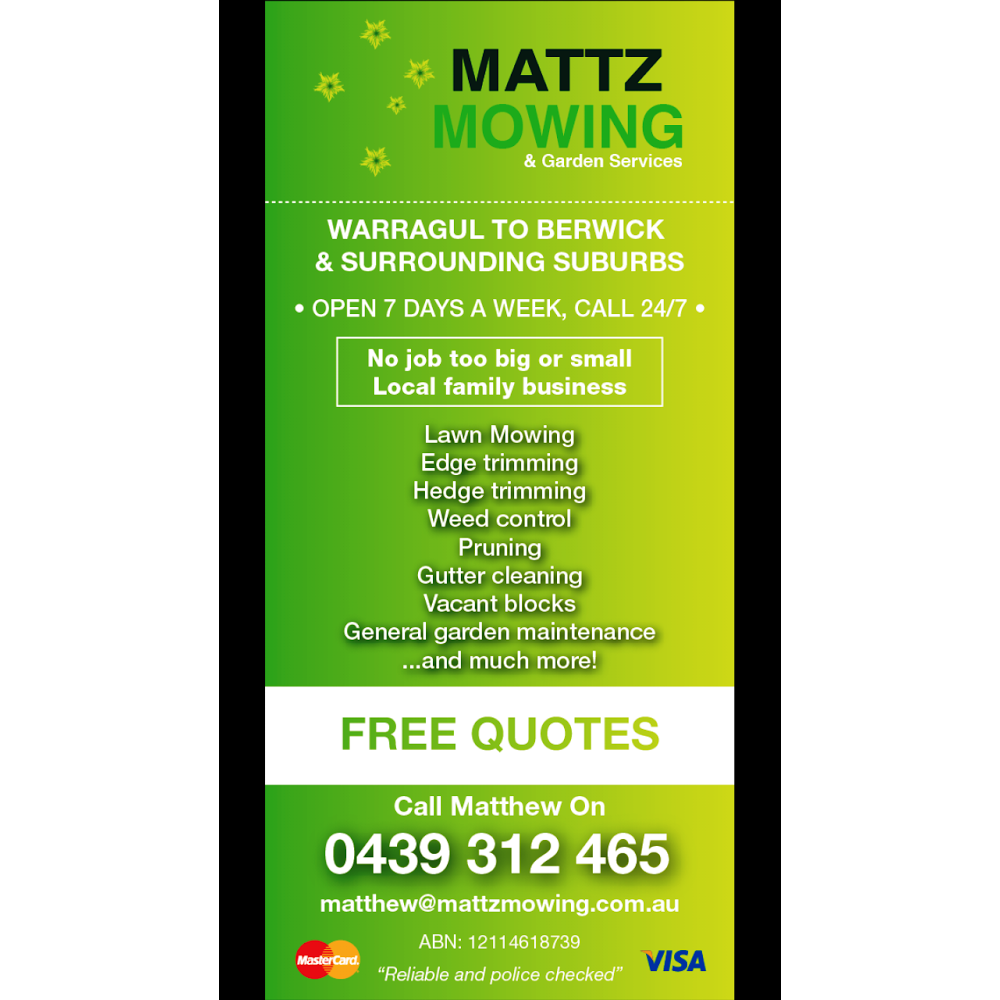 Mattz Mowing & Garden Services: Warragul | park | 8 Pioneer St, Warragul VIC 3820, Australia | 0439312465 OR +61 439 312 465
