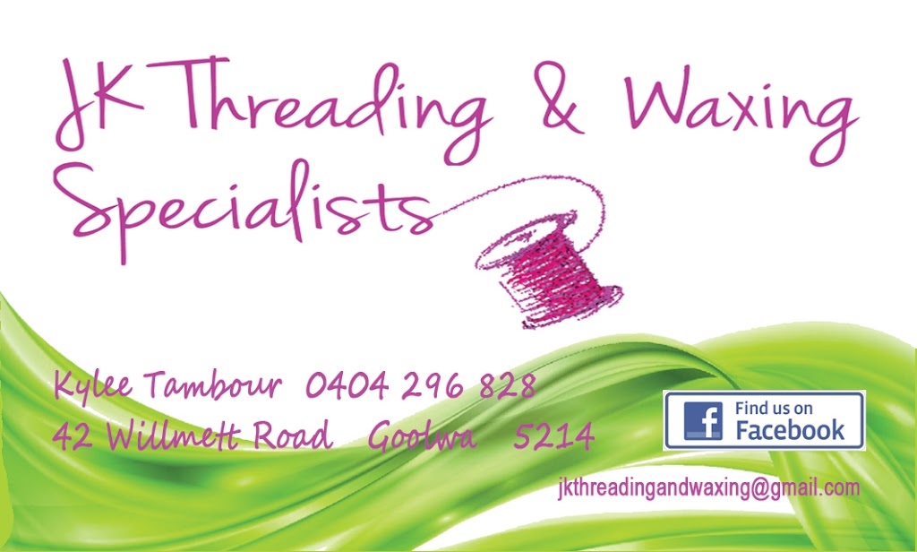 JK Threading & Waxing Specialists | beauty salon | 42 Willmett Rd, Goolwa Beach SA 5214, Australia | 0404296828 OR +61 404 296 828