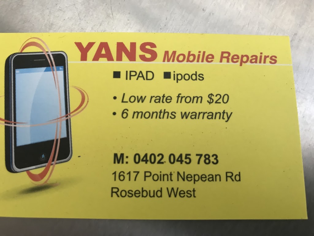 Yans Mobile Repairs | 1617 Point Nepean Rd, Capel Sound VIC 3940, Australia | Phone: 0402 045 783