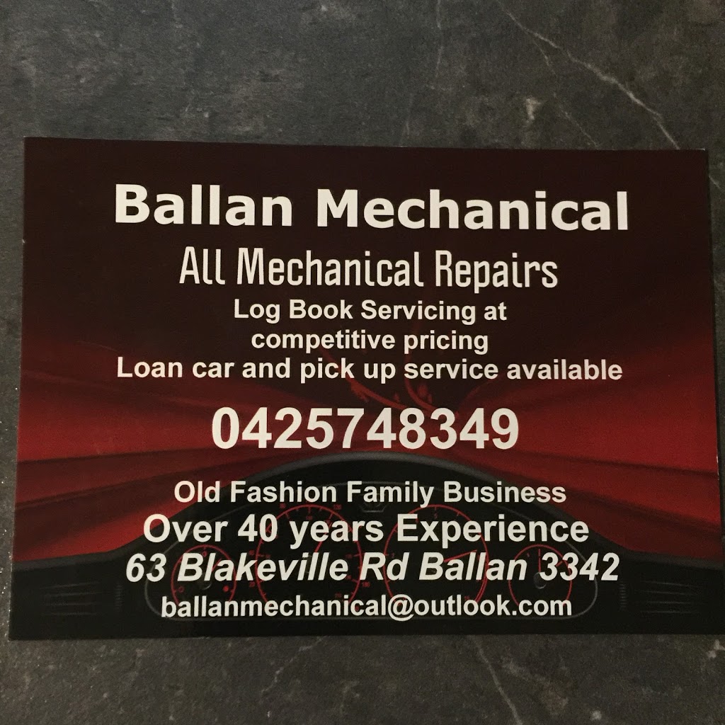 Ballan Mechanical | 63 Blakeville Rd, Ballan VIC 3342, Australia | Phone: 0425 748 349