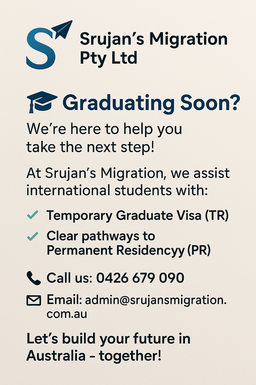 Srujans Migration Pty Ltd | 60 Shanti Cct, Werribee VIC 3030, Australia | Phone: 0426 679 090