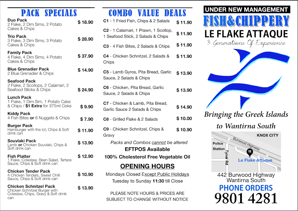 Le Flake Attaque | meal takeaway | 442 Burwood Hwy, Wantirna South VIC 3152, Australia | 0398014281 OR +61 3 9801 4281