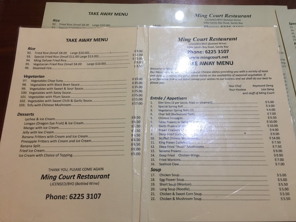 Ming Court Restaurant | restaurant | 636A Sandy Bay Rd., Sandy Bay TAS 7005, Australia | 0362253107 OR +61 3 6225 3107