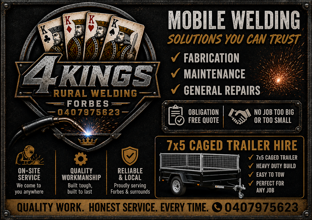 4 Kings Rural Welding | 3607 Lachlan Valley Way, Warroo NSW 2871, Australia | Phone: 0407 975 623