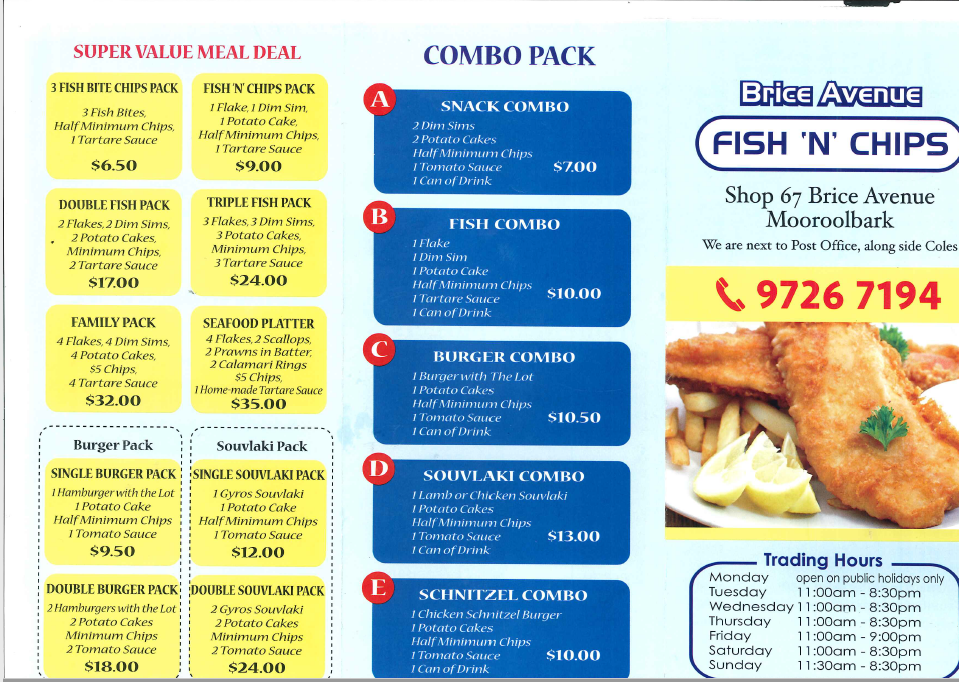 Brice Avenue Fish & Chips | 4/67 Brice Ave, Mooroolbark VIC 3138, Australia | Phone: (03) 9726 7194