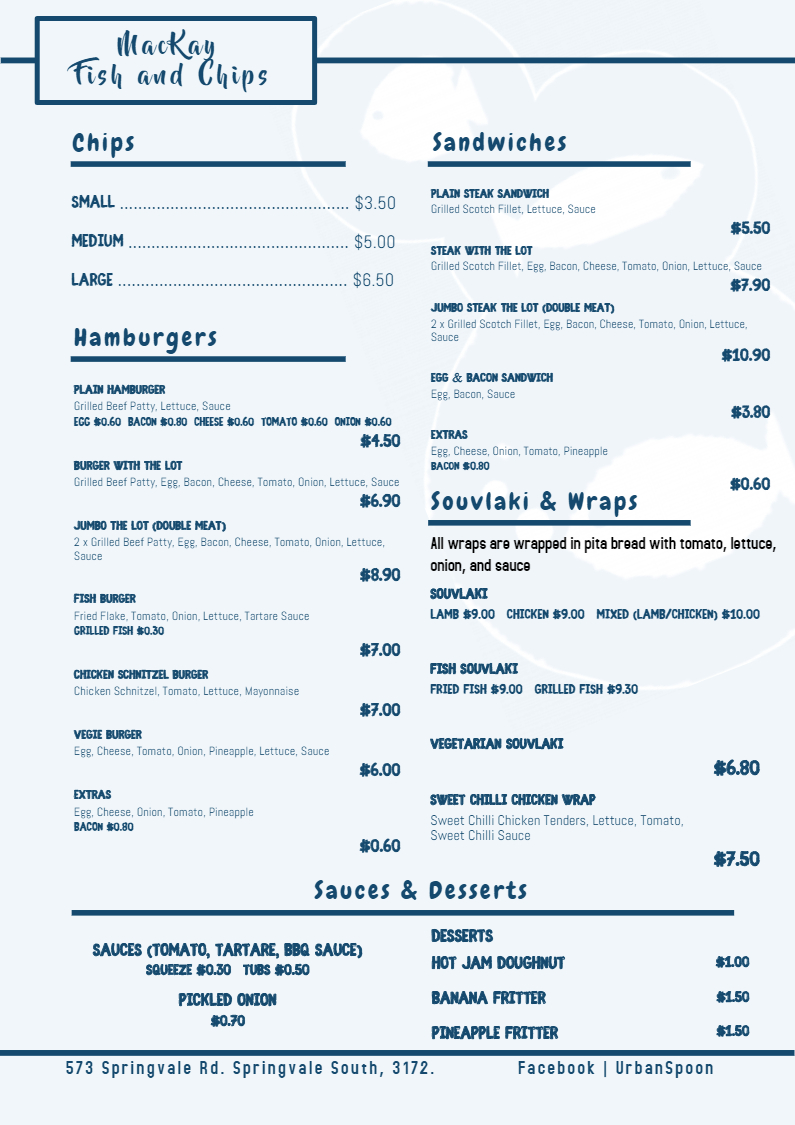 Mackay Fish & Chips | restaurant | 573 Springvale Rd, Springvale South VIC 3172, Australia | 0395463500 OR +61 3 9546 3500