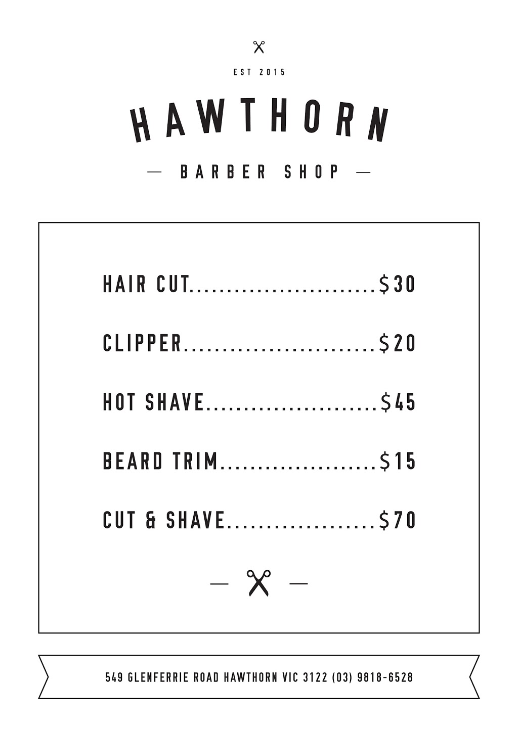 Hawthorn Barbershop | 549 Glenferrie Rd, Hawthorn VIC 3122, Australia | Phone: (03) 9818 6528