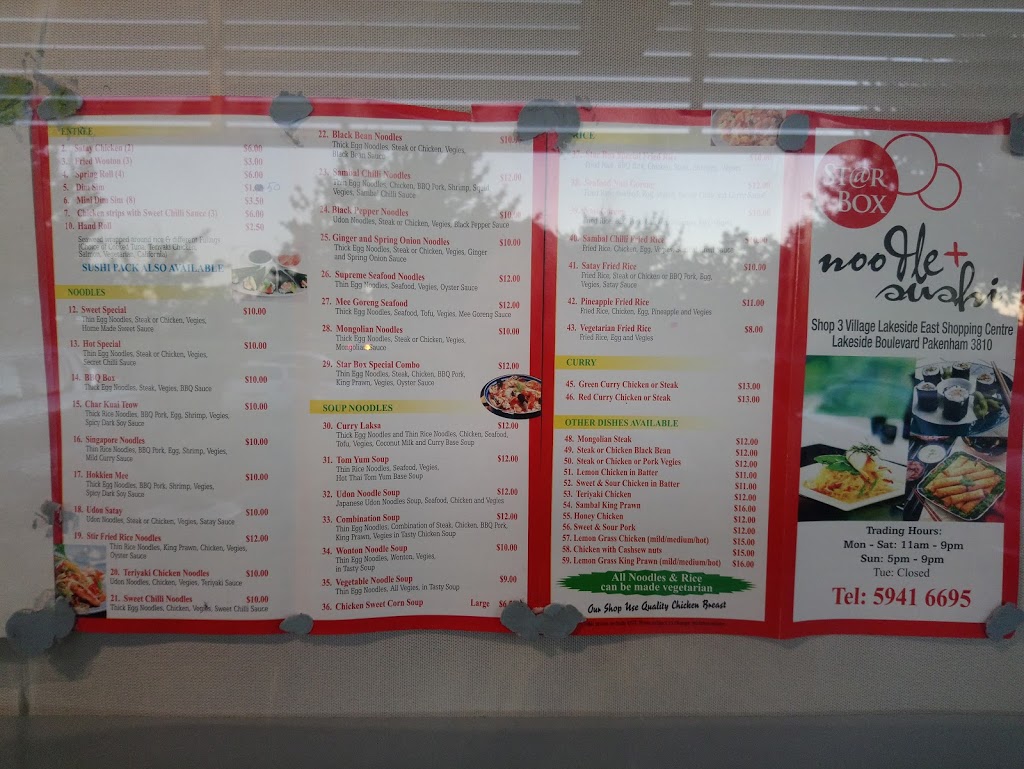 Starbox Noodle & Sushi | restaurant | 3/9-17 Lakeside Blvd, Pakenham VIC 3810, Australia | 0359416695 OR +61 3 5941 6695