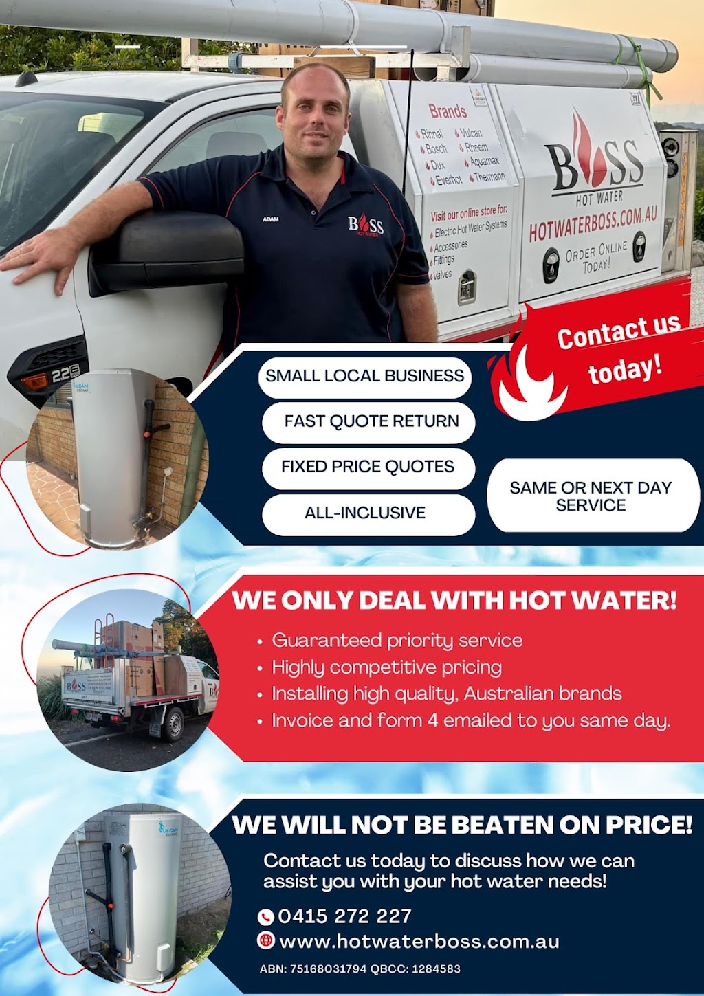 Hot Water Boss | 39-41 Bauer Dr, Mundoolun QLD 4285, Australia | Phone: 0415 272 227