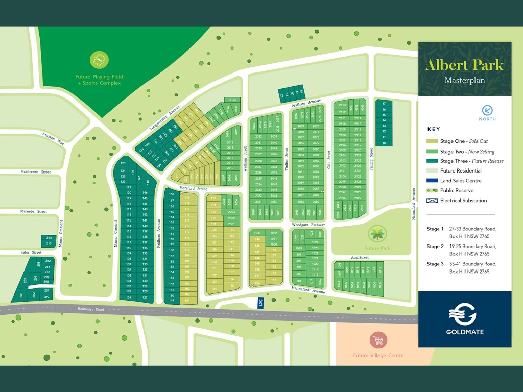Albert Park (Goldmate Property) | 41 Boundary Rd, Box Hill NSW 2765, Australia | Phone: 0432 428 899