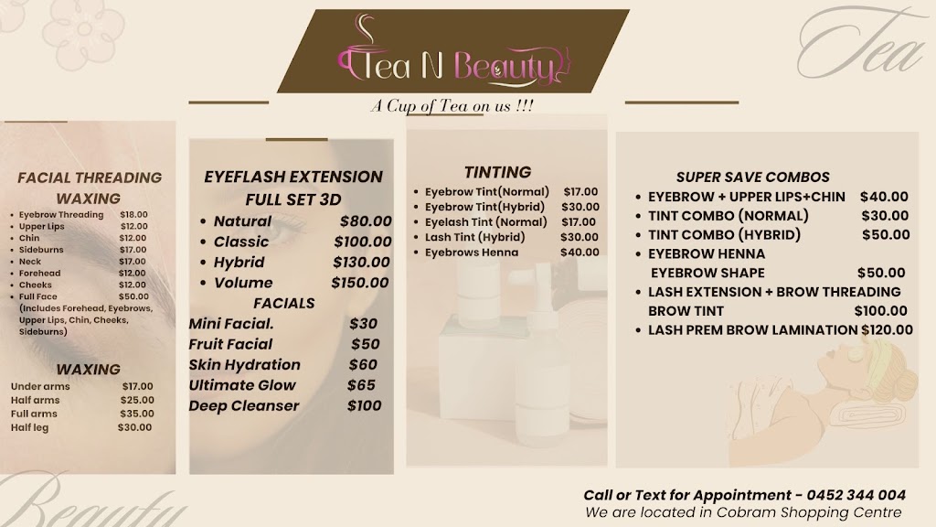 Tea N Beauty | 2-6 Colgan St, Cobram VIC 3644, Australia | Phone: 0452 344 004