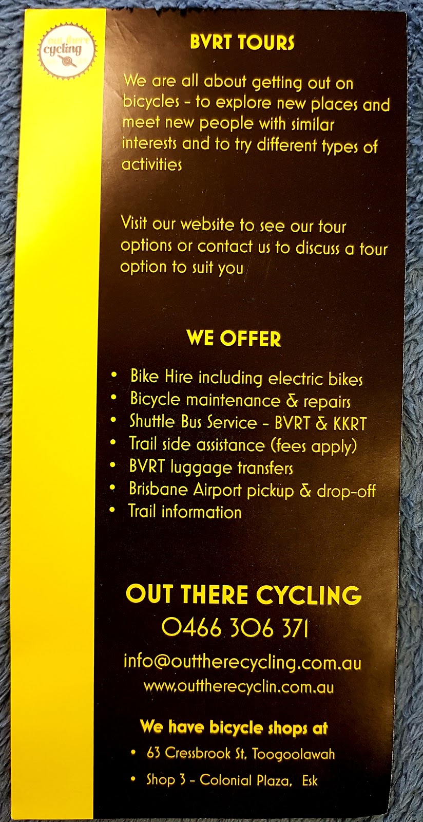 Out There Cycling | bicycle store | 137 Ipswich St, Esk QLD 4312, Australia | 0466306371 OR +61 466 306 371