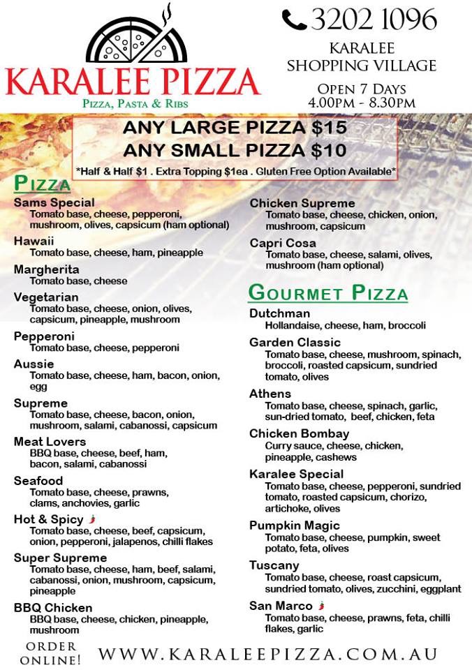 Karalee Pizza | meal takeaway | Shop 13a/39 Junction Rd, Karalee QLD 4306, Australia | 0732021096 OR +61 7 3202 1096