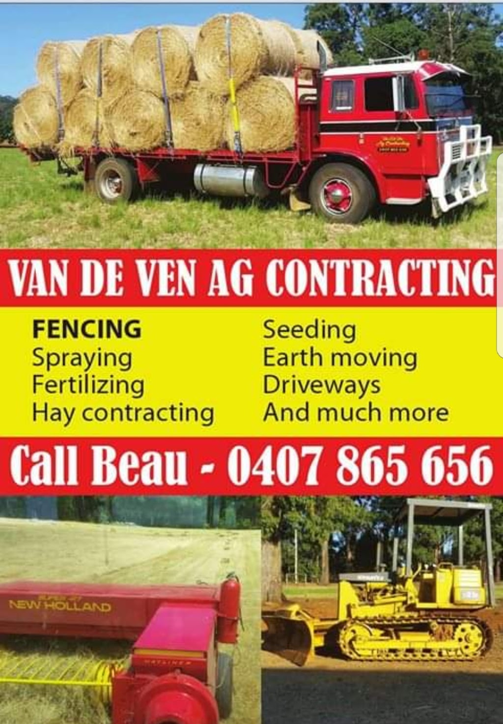 Van De Ven Agricultural Contracting | general contractor | Healesville-Kinglake Rd, Toolangi VIC 3777, Australia | 0407865656 OR +61 407 865 656