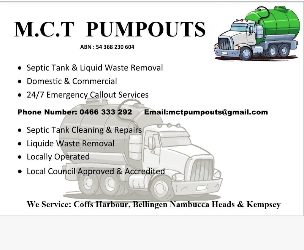 MCT Pumpouts |  | 2 Ken Howard Cres, Nambucca Heads NSW 2448, Australia | 0466333292 OR +61 466 333 292