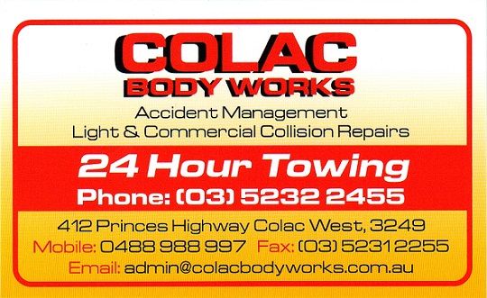 Colac Body Works Pty Ltd. | car repair | 412 Princes Hwy, Colac West VIC 3250, Australia | 0352322455 OR +61 3 5232 2455