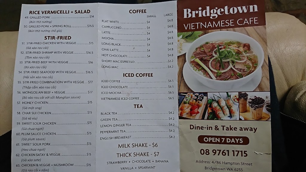 Bridgetown Vietnamese Cafe | restaurant | 4/86 Hampton St, Bridgetown WA 6255, Australia | 0897611715 OR +61 8 9761 1715