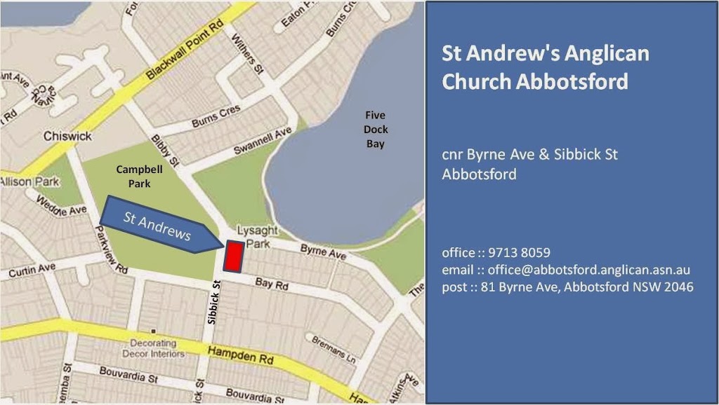 St. Andrews Anglican Church Abbotsford | 81 Byrne Ave, Abbotsford NSW 2046, Australia | Phone: (02) 9713 8059