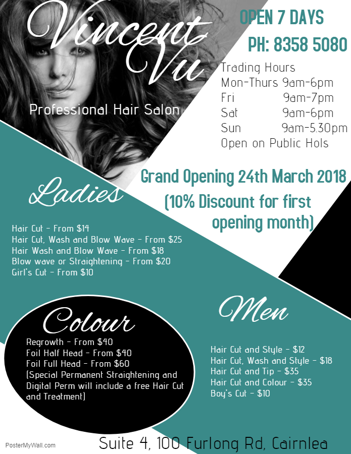Vincent Vu's Hair Salon (suite 4/100 Furlong Rd) Opening Hours