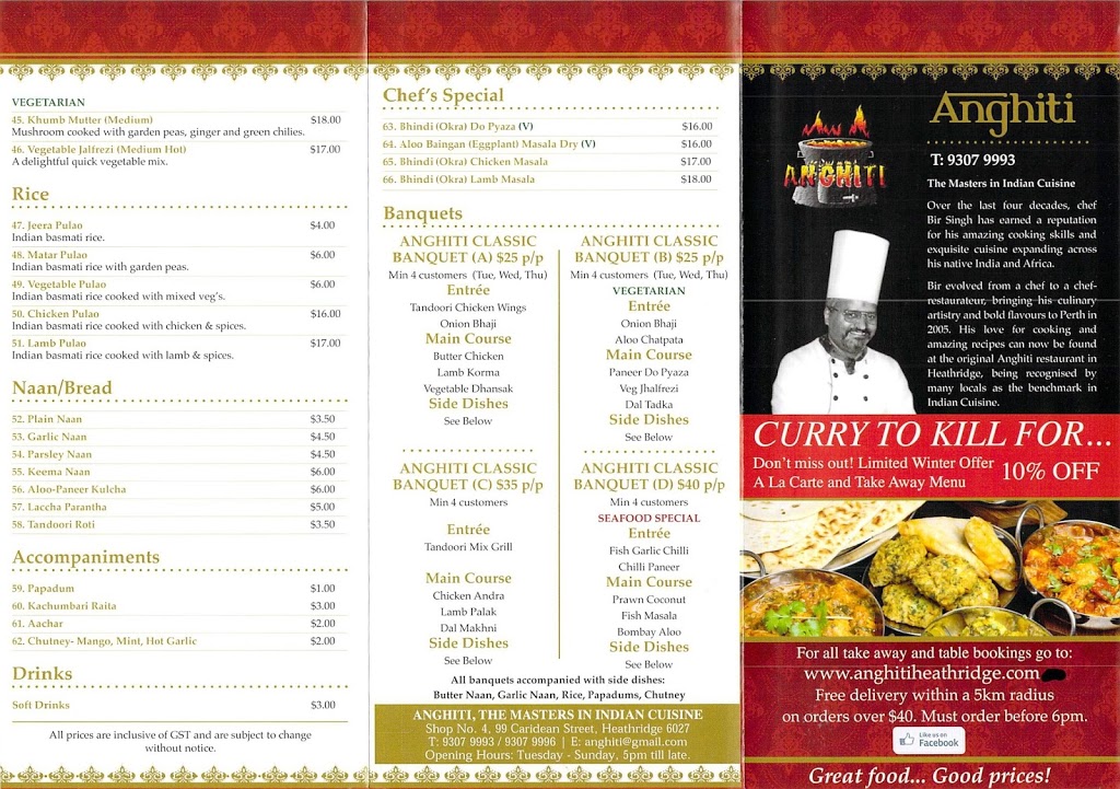 Anghiti Indian Restaurant | 4/99 Caridean St, Heathridge WA 6027, Australia | Phone: (08) 9307 9993