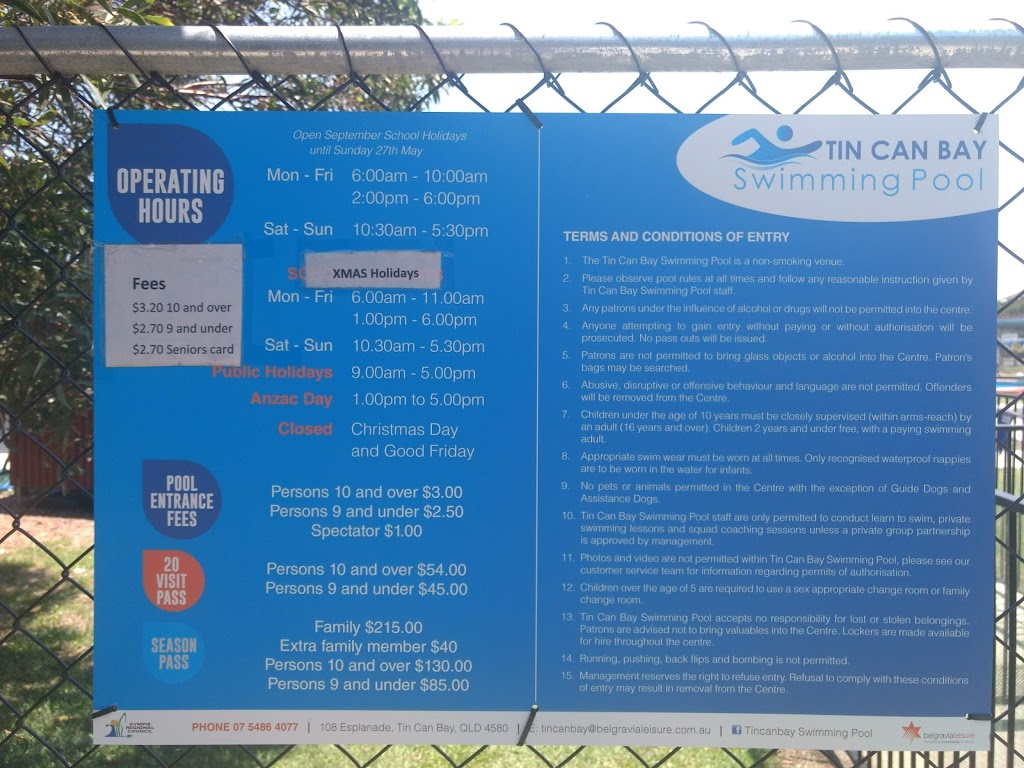 Tin Can Bay Swimming Pool | school | 1 Esplanade, Tin Can Bay QLD 4580, Australia | 0754864077 OR +61 7 5486 4077