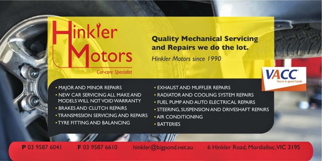 Hinkler Motors | car repair | 6 Hinkler Rd, Mordialloc VIC 3195, Australia | 0395876041 OR +61 3 9587 6041