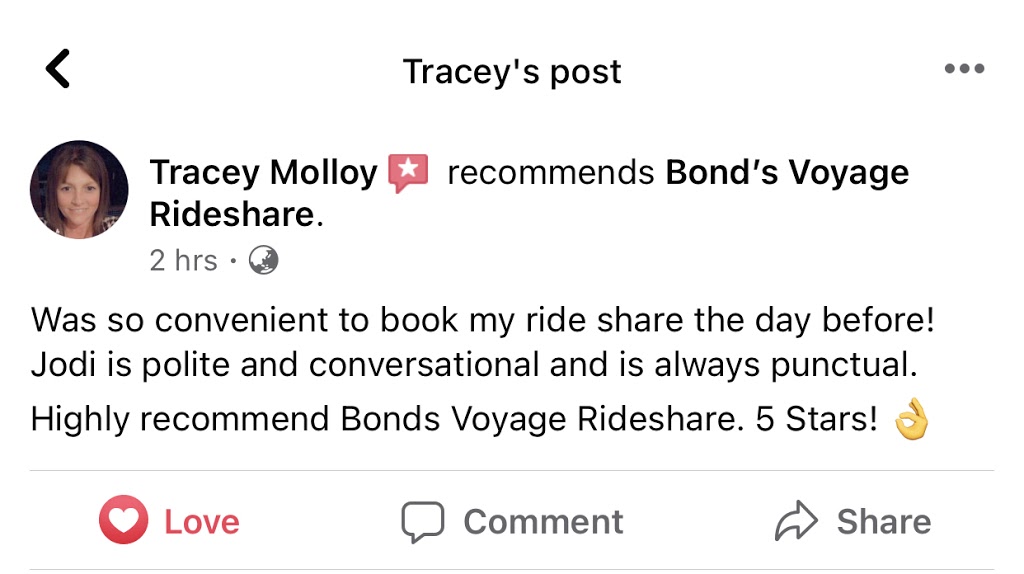 Bond’s Voyage Rideshare |  | 1 Lauremeg Pl, Logan Village QLD 4207, Australia | 0432938996 OR +61 432 938 996