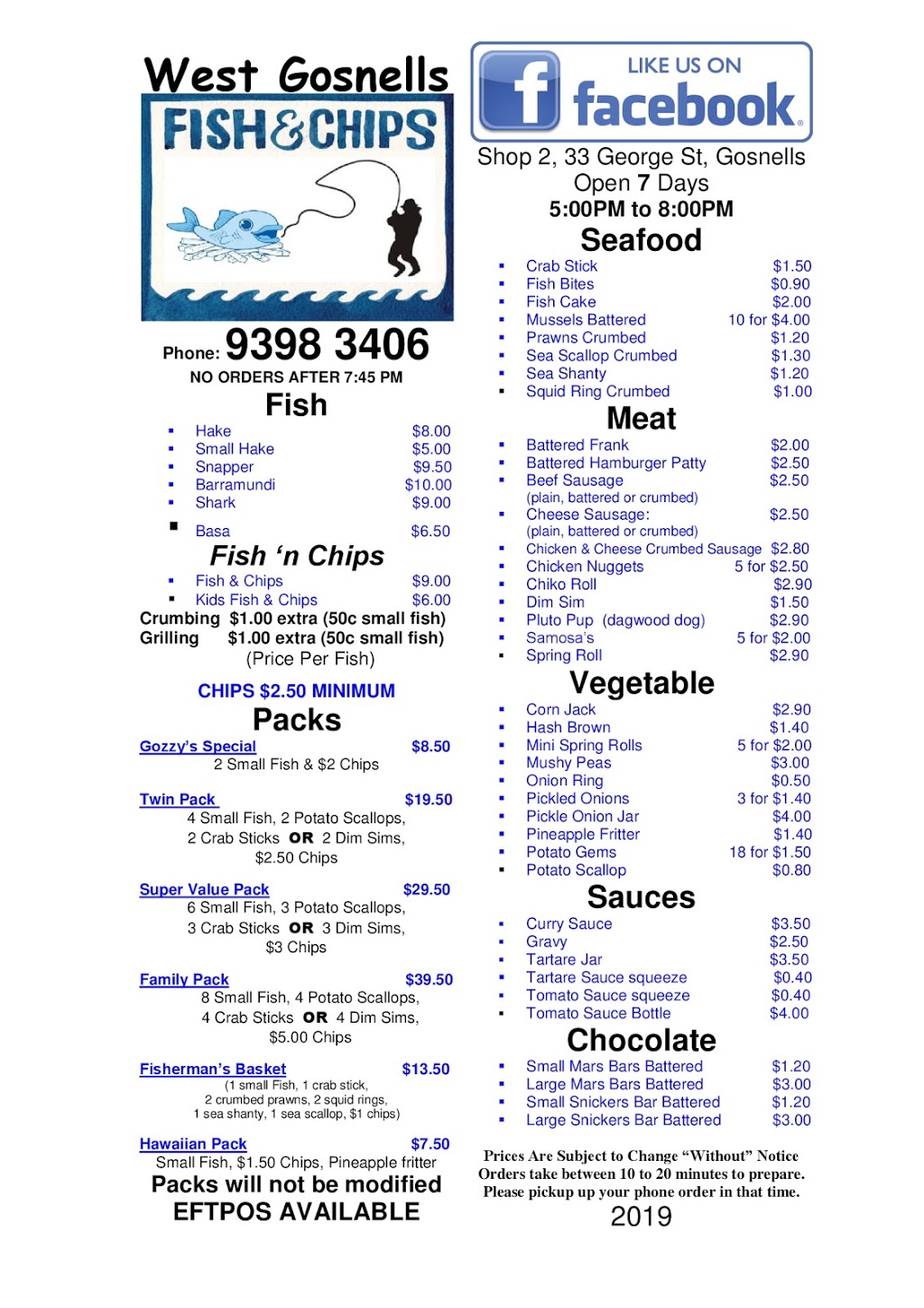 West Gosnells Fish & Chips | restaurant | 2/33 George St, Gosnells WA 6110, Australia | 0893983406 OR +61 8 9398 3406