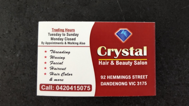 Crystal hair and beauty salon. | 92 Hemmings St, Dandenong VIC 3175, Australia | Phone: 0420 415 075
