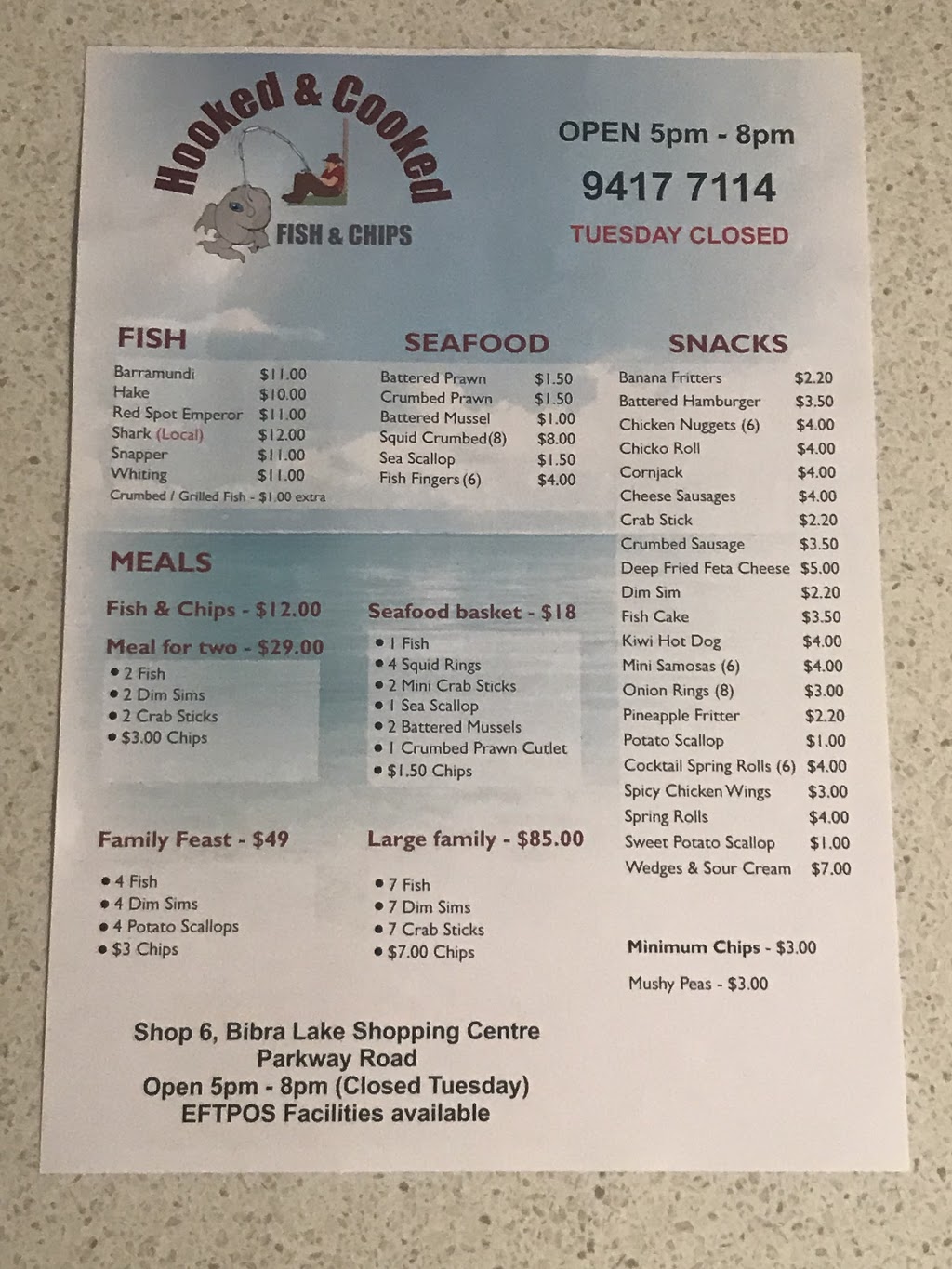 Hooked & Cooked Fish & Chips | 134 Parkway Rd, Bibra Lake WA 6163, Australia | Phone: (08) 9417 7114