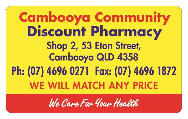 Cambooya Community Discount Pharmacy | store | 53 Eton St, Cambooya QLD 4358, Australia | 0746960271 OR +61 7 4696 0271