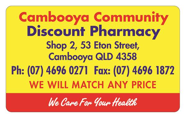 Cambooya Community Discount Pharmacy | 53 Eton St, Cambooya QLD 4358, Australia | Phone: (07) 4696 0271