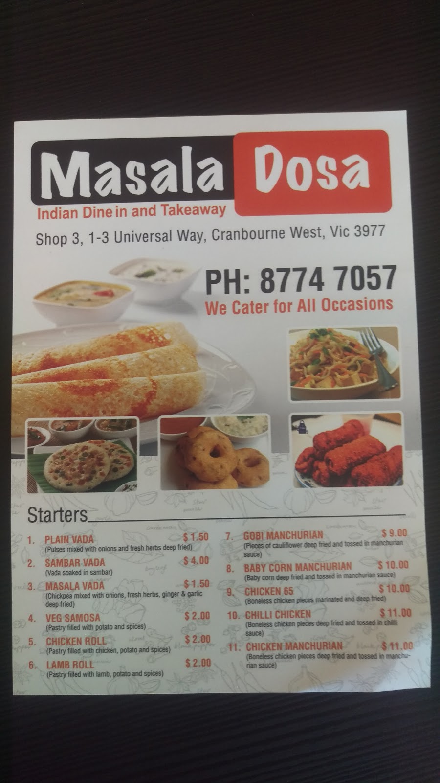 Masala Dosa | restaurant | 3/1-3 Universal Way, Cranbourne West VIC 3977, Australia | 0387747057 OR +61 3 8774 7057