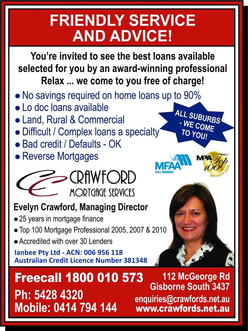 Crawford Mortgage Services | finance | 112 McGeorge Rd, Gisborne VIC 3437, Australia | 0354284320 OR +61 3 5428 4320