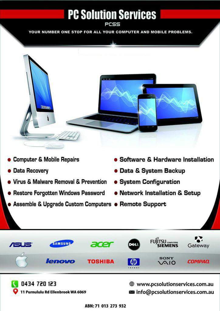 PC Solution Services | electronics store | 11 Purnululu Rd, Ellenbrook WA 6069, Australia | 0434720123 OR +61 434 720 123