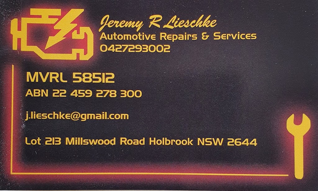 J R Lieschke Automotive | car repair | Lot 213 Millswood Rd, Holbrook NSW 2644, Australia | 0427293002 OR +61 427 293 002