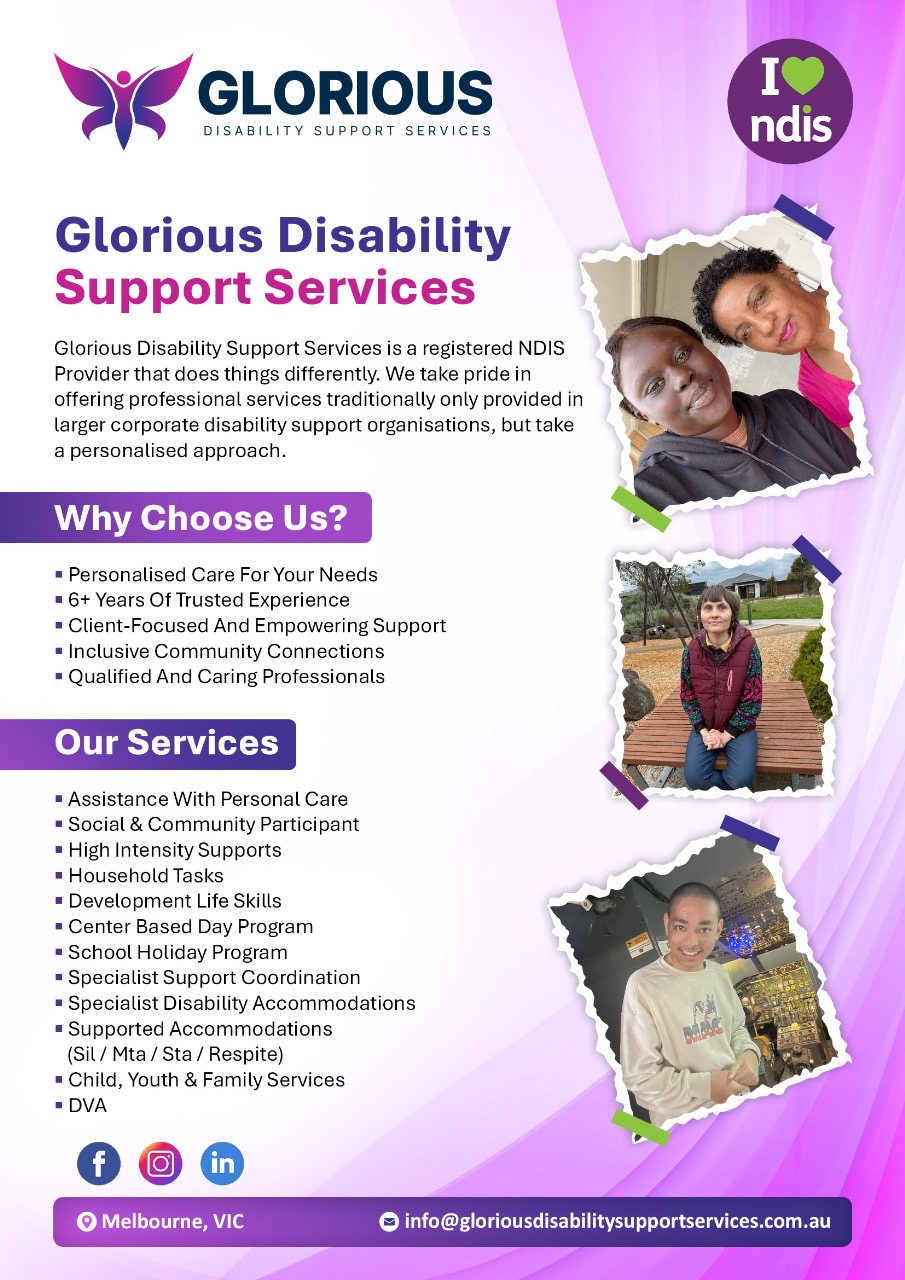 Glorious Disability Support Services | 48 Charming Lp, Officer VIC 3809, Australia | Phone: 0413 599 838